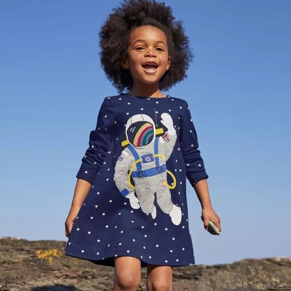 Los Angeles Boutique Long Sleeve Dress Tunic Girls Astronaut Space Rainbow NEW 7
